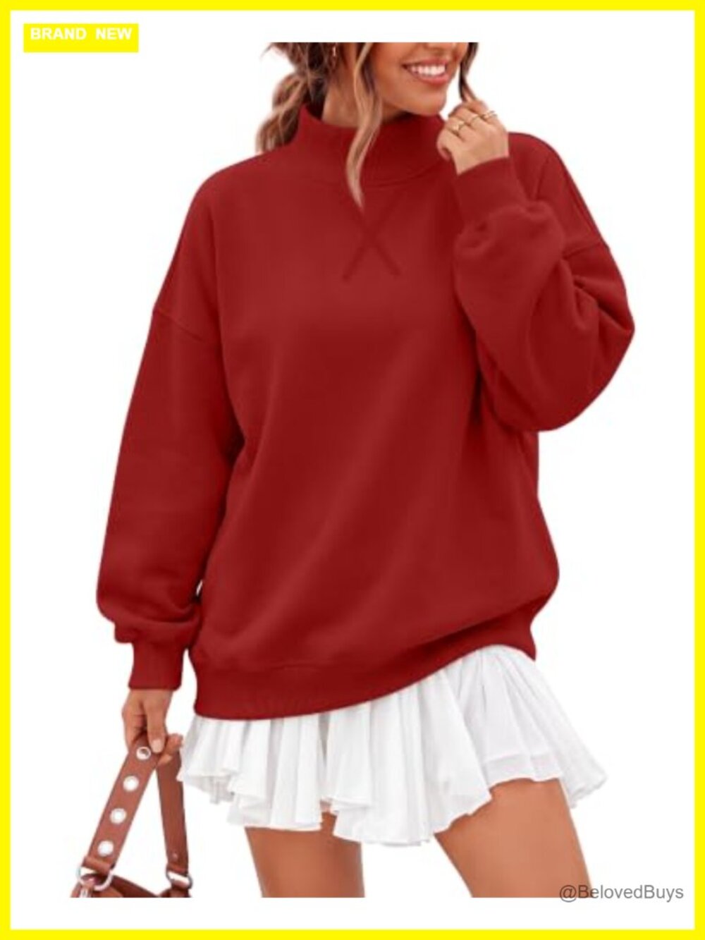 Oversized Mock Neck Sweatshirt Drop Shoulder Long Sleeve Pullover